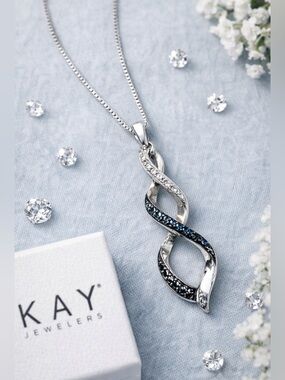 Kay Jewelers Sterling Silver Infinity Necklace | 1/8ct TW Blue White Black Diam